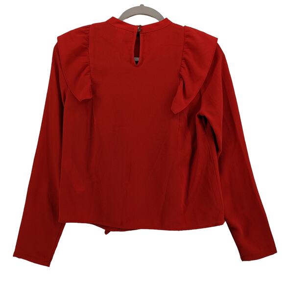 Forever 21 Ruffle Blouse Small Red Long Sleeve Button Back Keyhole Fancy Staple - Picture 2 of 9